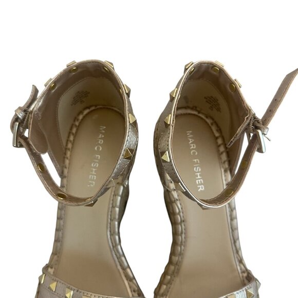 Marc Fisher Kegan Metallic Wedge Sandals Stud Heels Leather Size 7.5 Women's - Picture 5 of 13